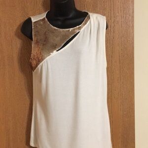 Jennifer Lopez - Cream dressy tank top with gold sequins. Size Large. EUC